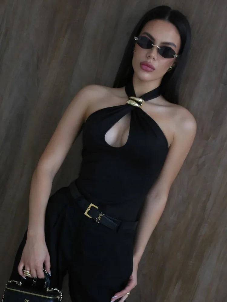 Sexy Sleeveless Hollow Out Backless Hanging Collar Tight Women Top Vest Spring/summer New 2025 Temperament Female Top