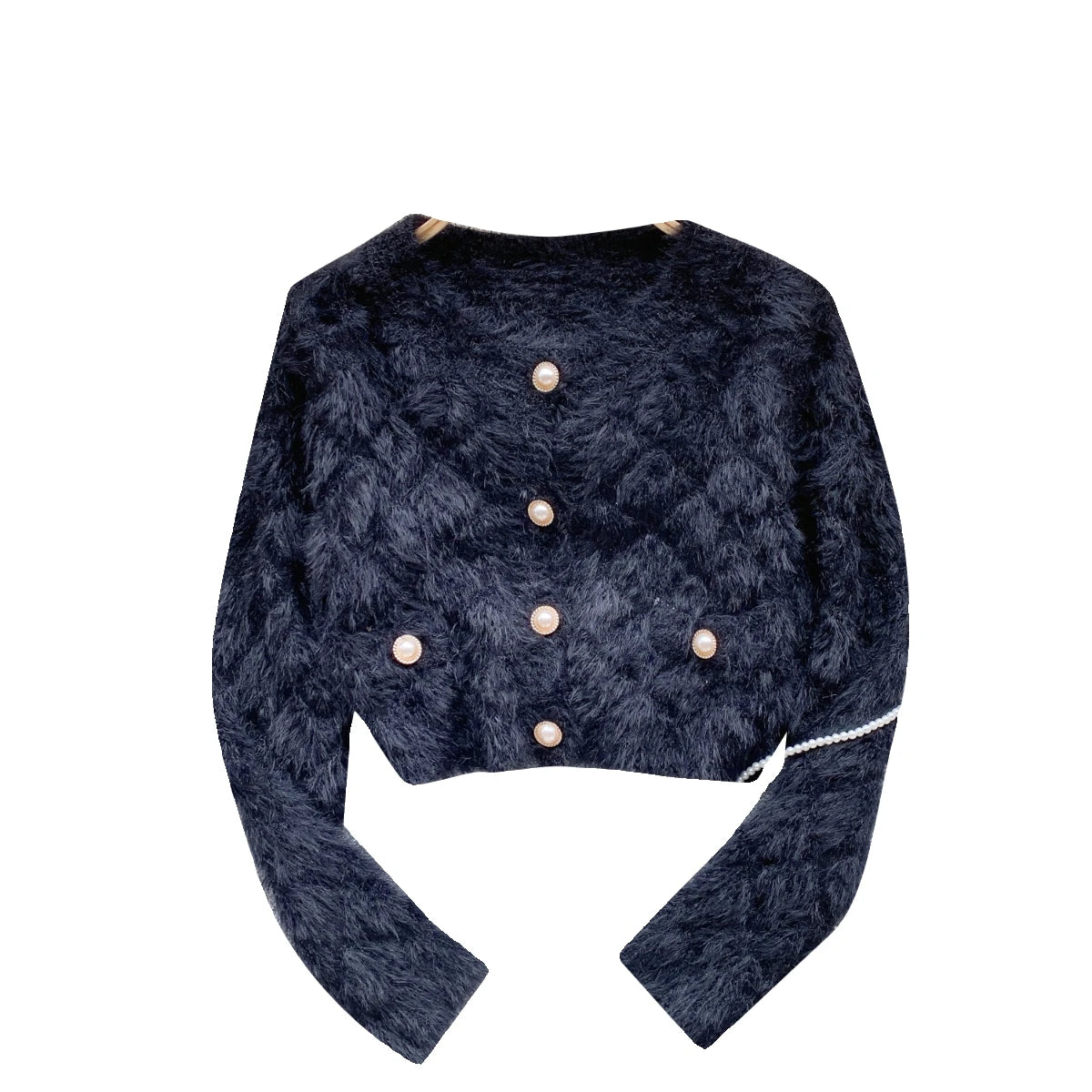 Female Women Fall Winter Solid Plush Mink Knitted Cardigan Sweater V-neck Long Sleeves Loose Single Breasted Jacket French Retro