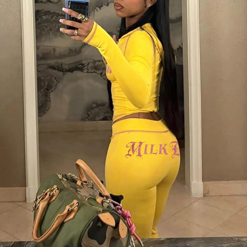 Load image into Gallery viewer, Casual Letter Print Women 2 Piece Set Tracksuit Sporty Full Sleeve Crop Jacket+Pants Matching Streetwear Skinny Outfits
