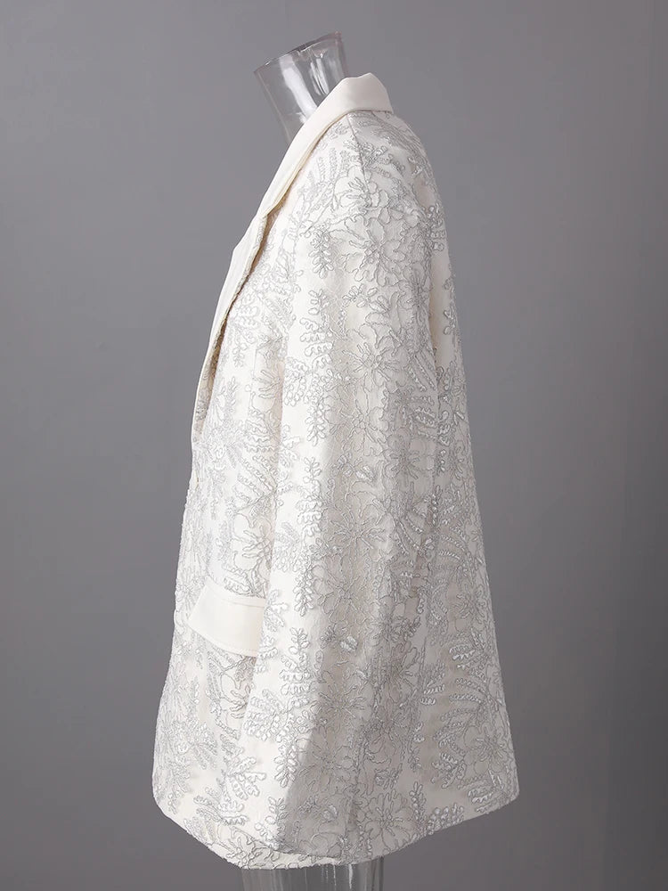 Women Beige Textured Pocket Big Size Vintage Blazer New Lapel Long Sleeve Jacket Fashion Tide Spring Autumn 2025 CPG3013