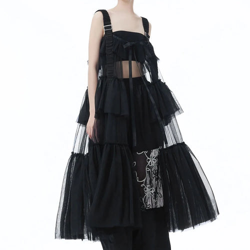 Load image into Gallery viewer, Women Black Mesh Perspective Big Size Strap Dress New Square Collar Sleeveless Fashion Tide Spring Summer 2025 1DJ1242
