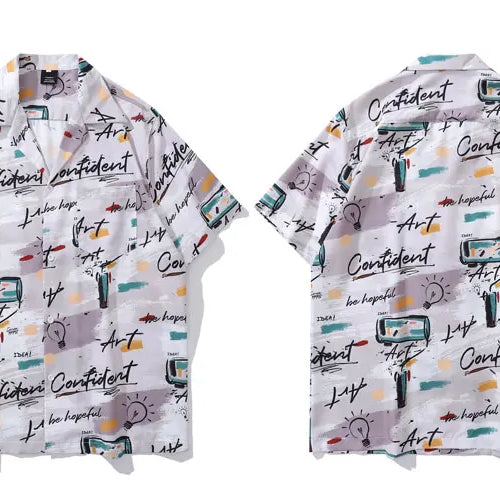 Load image into Gallery viewer, Vintage Hawaiian Shirts Men Graffiti Graphic Printed Summer Beach Blouse Hip Hop Harajuku Baggy Short Sleeve Button Up Tops
