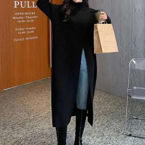 Load image into Gallery viewer, Women Orange Knitting Long Slit Big Size Dress New Turtleneck Long Sleeve Loose Fit Fashion Spring Autumn 2025 1DE5886
