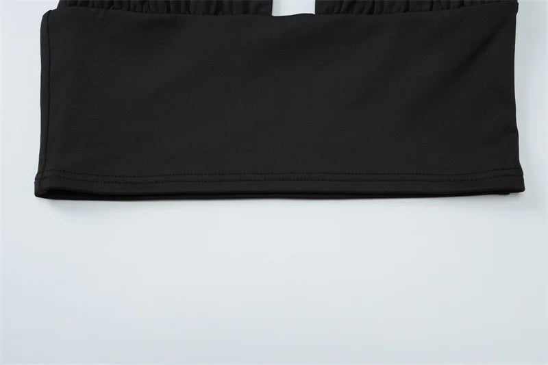 Elegant Summer 2 Piece Sets Women Metal Ring Crop Tops And Maxi Skirt Female Fashion Solid Lace-up Beach Two Piece Sets