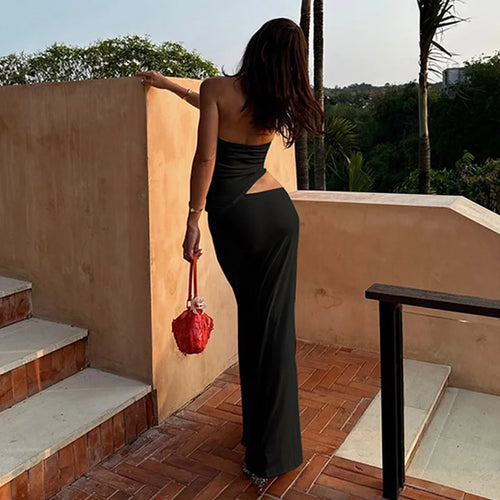 Load image into Gallery viewer, Strapless Hollow Out Sexy Maxi Dress Women Gown Summer New Off-shoulder Backless Sleeveless Beach Club Long Dress
