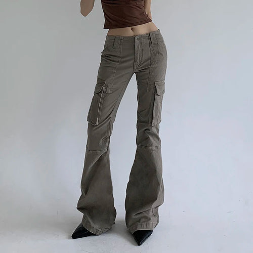 Load image into Gallery viewer, Y2K Aesthetic Vintage Skinny Flare Pants Low Waist Stitched Pokcets Chic Fashion Boot Cut Trousers Jeans Denim Bottom
