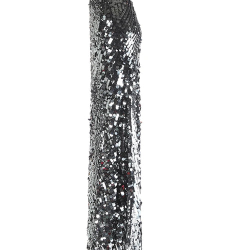 High Elastic Waist Black Sequins Back Slit Elegant Half-body Skirt Women Fashion Tide New Spring Autumn 2025 1DJ1138