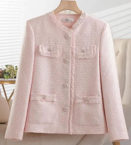 Korean Retro Pink Beige Women's Single Breasted Sequins Blazer Jacket 2024 New Spring Autumn Red Temperament Goddess Top Popular
