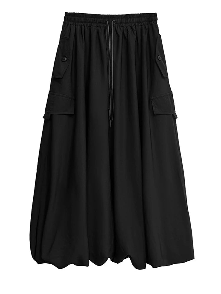 High Elastic Waist Apricot Drawstring Casual Bud Half-body Skirt Women Fashion Tide New Spring Autumn 2025 1DJ0634