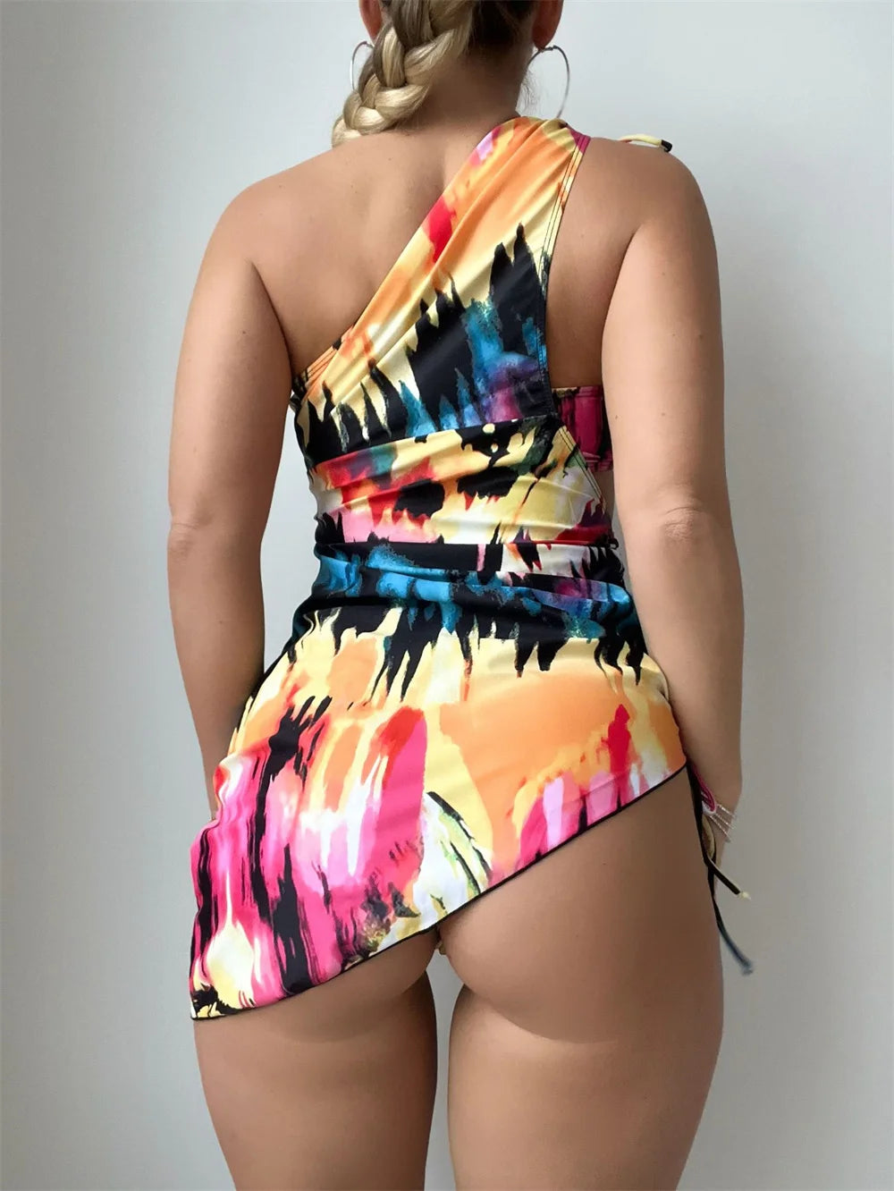 Sexy Colorful Bandeau Three Pieces Swimsuit with Cover Up 2025 Brazilian Swimwear Women Biquini Beachwear