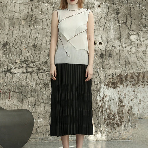 Load image into Gallery viewer, High Elastic Waist Black Pleated Shaped Elegant Midi Half-body Skirt Women Fashion Tide New Spring Autumn 2025  1DF6806
