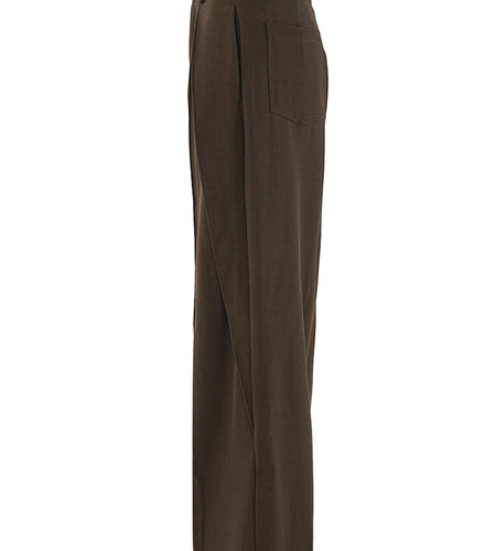 High Waist Brown Pleated Shaped Long Wide Leg Elegant Pants New Trousers Women Fashion Tide Spring Autumn 2025 CPG2118
