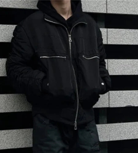 Dark Style Men's Padded Jackets Waterproof Fabric Zipper Stand Collar Zipper Patchwork Solid Color Male Short Coats 9C9081