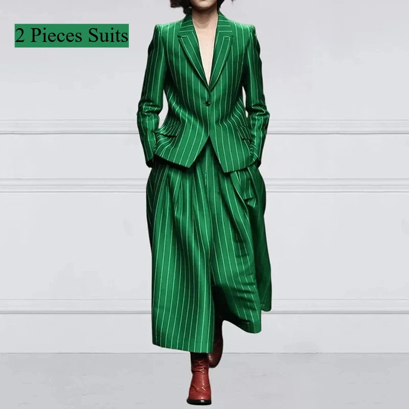 Winter Clothes Trendy Pants Suits Set Office for Women 2024 Autumn British Striped Loose Wide Leg Womens England Capris