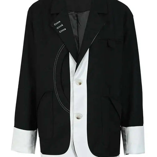 Load image into Gallery viewer, Women Black Coolor-block Big Size Casual Blazer New Lapel Long Sleeve Loose Jacket Fashion Tide Spring Autumn 2025 1DF6379
