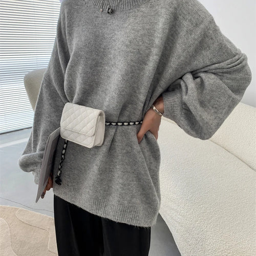 Load image into Gallery viewer, Blue Big Size Casual Knitting Sweater Round Neck Long Sleeve Women Pullovers New Fashion Tide Spring Autumn 2025 1DH6451
