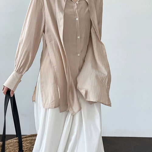 Load image into Gallery viewer, Women Apricot Irregular Cross Big Size Blouse New Stand Collar Long Sleeve Shirt Fashion Tide Spring Autumn 2025 1DJ1690
