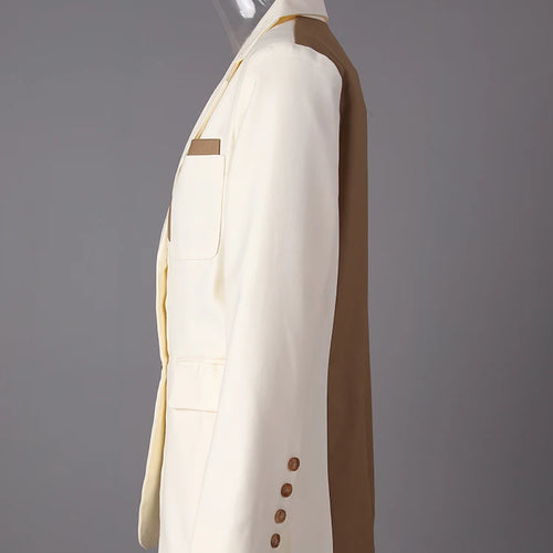 Load image into Gallery viewer, Women Beige Color-block Back Button Big Size Blazer New Lapel Long Sleeve Jacket Fashion Tide Spring Autumn 2025 30A3069
