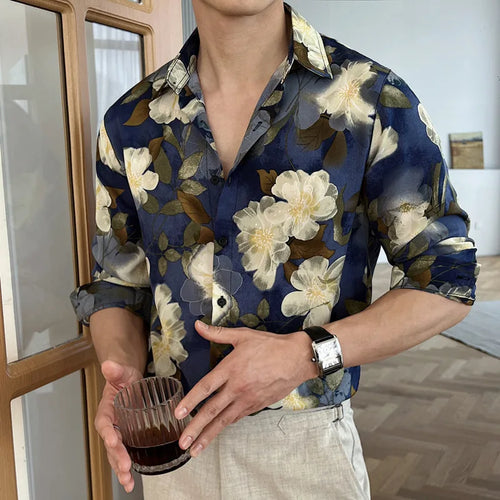 Load image into Gallery viewer, Men's Long Sleeve Shirts New Spring Casual Printing Design Korean Losse Single Breasted Stylish Turn-down Collar Top 9W1577
