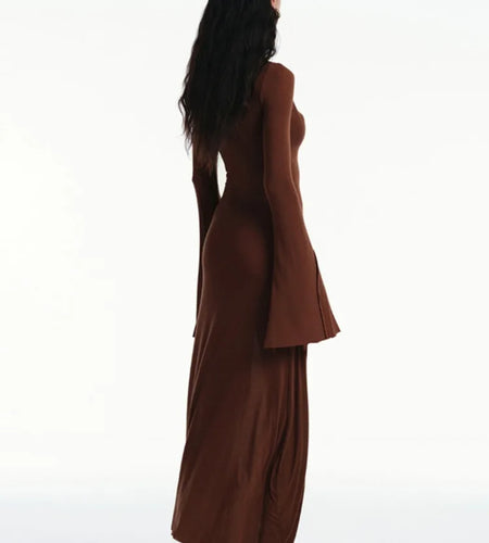 Sexy Long Sleeve U-shaped Collar Bodycon Maxi Dress For Women Slim Fit Elegant Fashion Holiday Party Dress Autumn