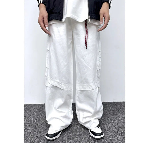 Load image into Gallery viewer, Men's Cargo Pants Star Hanging Decoration Loose Straight Wide Leg Casual Multi Pockets Design Male Trousers Summer 9W1860
