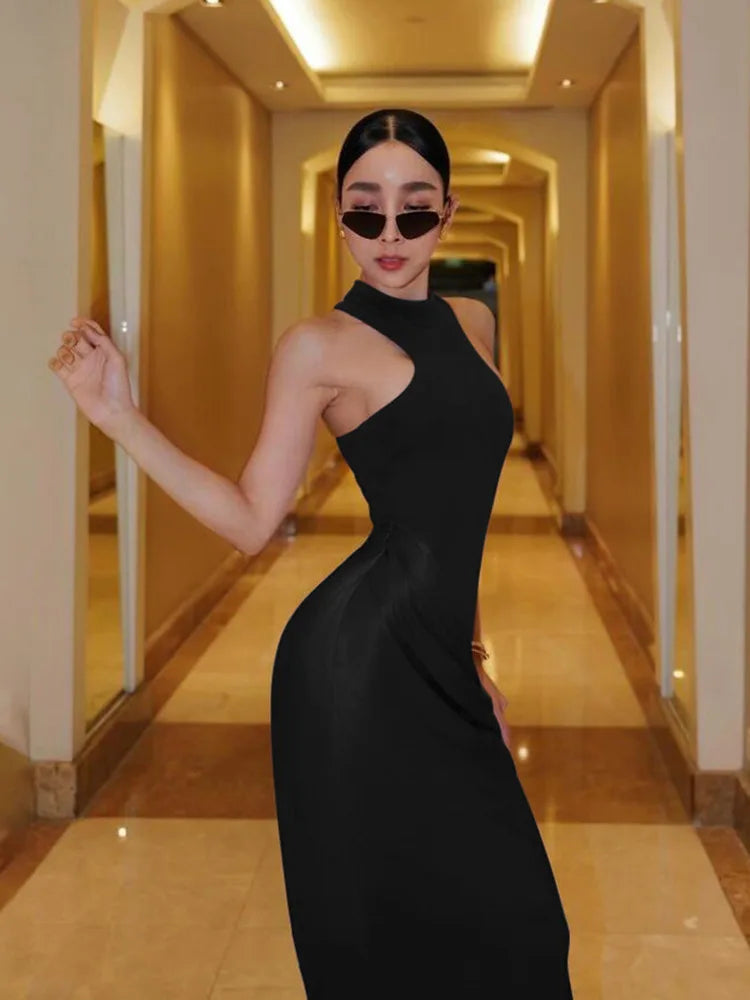 Women Sexy Party Club Evening Bodycon Sleeveless Long Dress Backless Soild Color Elegant Summer Dress