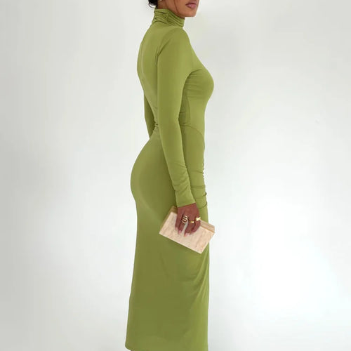 Load image into Gallery viewer, Elegant Turtleneck Long Sleeve Bodycon Maxi Dress Women Autumn Winter New Ruched Club Party Sexy Dress Vestidos
