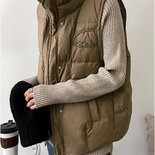 Load image into Gallery viewer, White Duck Down Vest Coat Sleeveless Light Down Jacket Women Black Beige Windproof Lightweight Warm Waistcoat Female New
