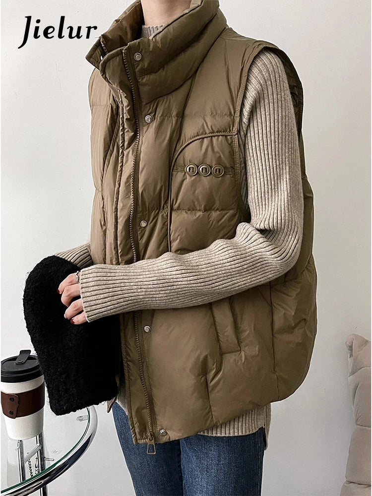 White Duck Down Vest Coat Sleeveless Light Down Jacket Women Black Beige Windproof Lightweight Warm Waistcoat Female New