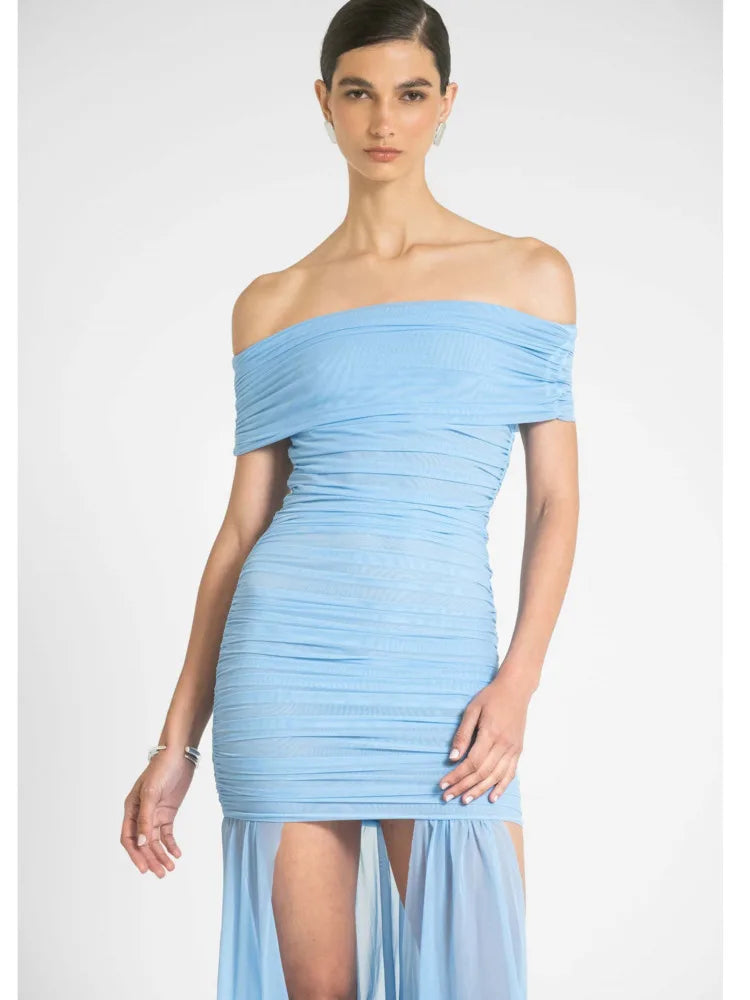 Elegant Sleeveless One Shoulder Mesh Patchwork Elastic Tight Dress Women Sexy Backless Perspective Party Club Vestido