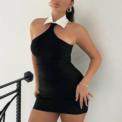 Load image into Gallery viewer, Halter Sleeveless Sexy Mini Dress For Women Fashion Patchwork Off-shoulder Backless Skinny Club Sexy Party Dress

