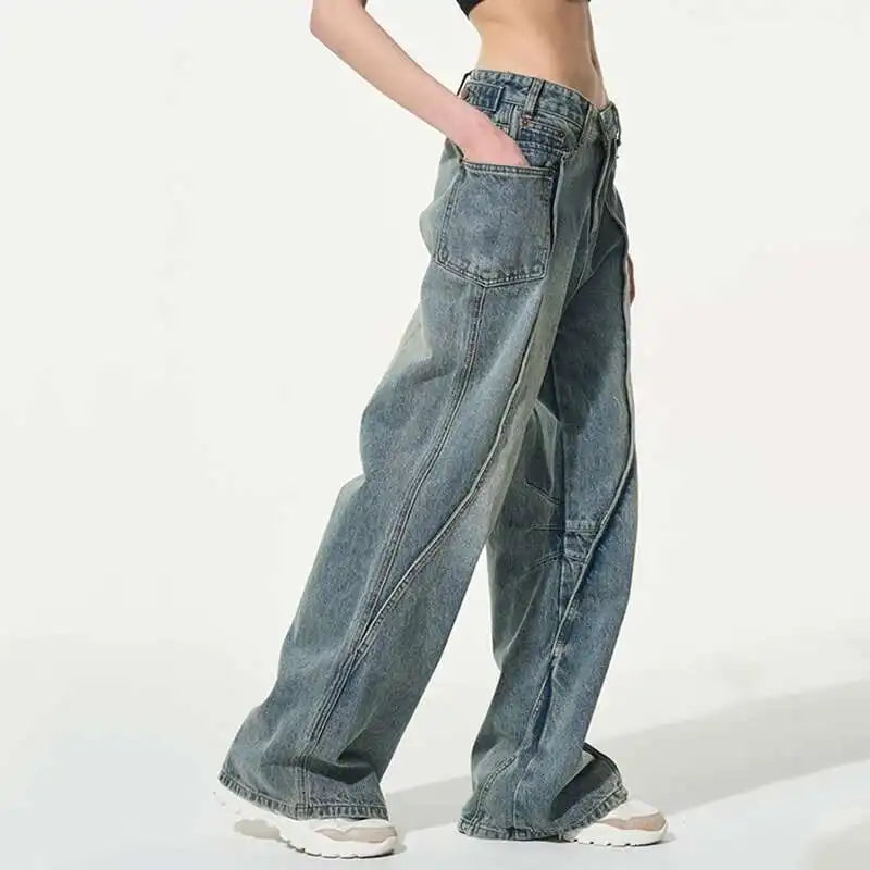 Wide Leg Men Jeans Reverse Deconstruction Design Korean Style Washed Loose Denim Pants High Street Male Trousers New 9C6621