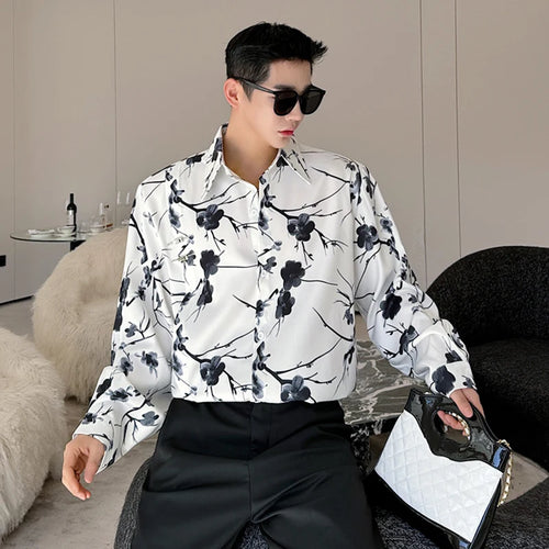 Load image into Gallery viewer, Chinese Style Men&#39;s Shirt Long Sleeve Printed Floral Male New Shirts 2024 Single Breasted Turn-down Collar Tops 9C5114
