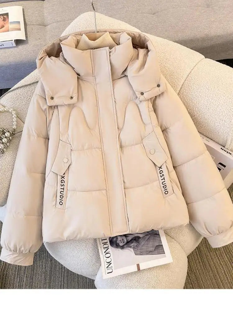 Korean Fashion Women 2024 New Black Beige Elegant Plus Size Jacket Winter Pink Thick Short Down Cotton Coat Casual Simplicity