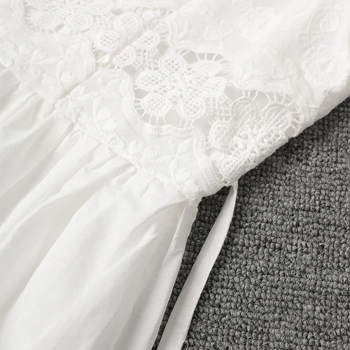 Load image into Gallery viewer, Women White Lace Hollow Out Elegant Slim Dress New Square Collar Short Sleeve Fashion Tide Spring Summer 2025 CPG3161
