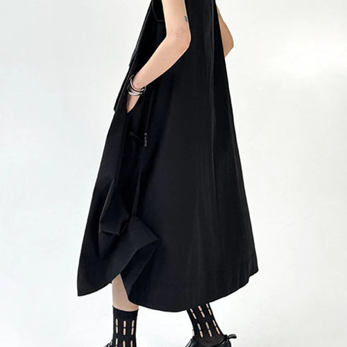 Load image into Gallery viewer, Women Black Pockets Big Size Casual Midi Vest Dress New Round Neck Sleeveless Fashion Tide Spring Autumn 2025 1DJ1167
