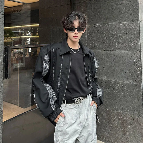 Load image into Gallery viewer, Sequin Design Men Coat Zipper Lapel Pockets Splice Shoulder Pad High Street Male Loose Jacket 2024 Autumn Winter 9C9033
