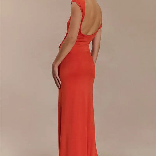 Load image into Gallery viewer, Hollow Out Gold Clasp Sexy Maxi Dress For Women Gown Solid Sleeveless Backless Ruched Bodycon Club Long Dress Elegant
