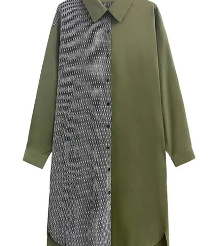 Women Black Color-block Big Size Midi Shirt Dress New Lapel Long Sleeve Loose Fit Fashion Tide Spring Autumn 2025 1DH2095