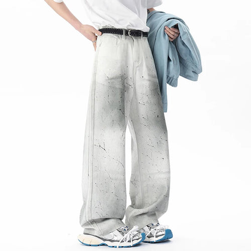 Load image into Gallery viewer, Men&#39;s Jeans New Summer Korean Tie-dyed Paint Dot Splash Ink White Casual Handsome Straight Leg Male Bottoms 9W1675
