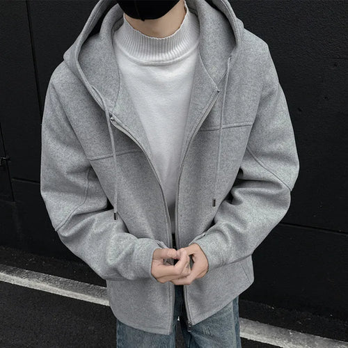 Load image into Gallery viewer, Woolen Clothing Men&#39;s Hooded Coats Solid Color Long Sleeve Drawstring Casual Male Loose Padded Jacket 2024 Winter 9C8919
