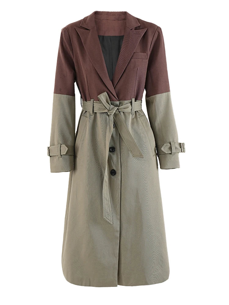 Women Green Color-block Big Size Elegant Blazer New Lapel Long Sleeve Jacket Fashion Tide Spring Autumn 2025 26D8105