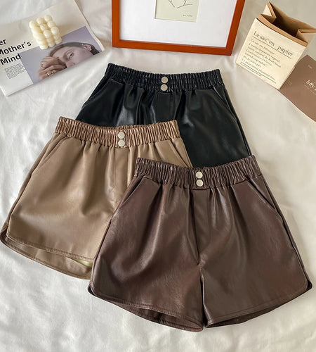Korean Version New Black Elastic High Waist Short Pant Fashion Brown Khaki Pleated Wide Leg Shorts Autumn Winter Versatile Trend