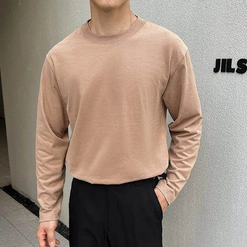 Load image into Gallery viewer, Men&#39;s Long Sleeve T-shirts Solid Color Design Korean Round Neck Fashion Loose Top Pullover Male Clothing Spring 9W1569
