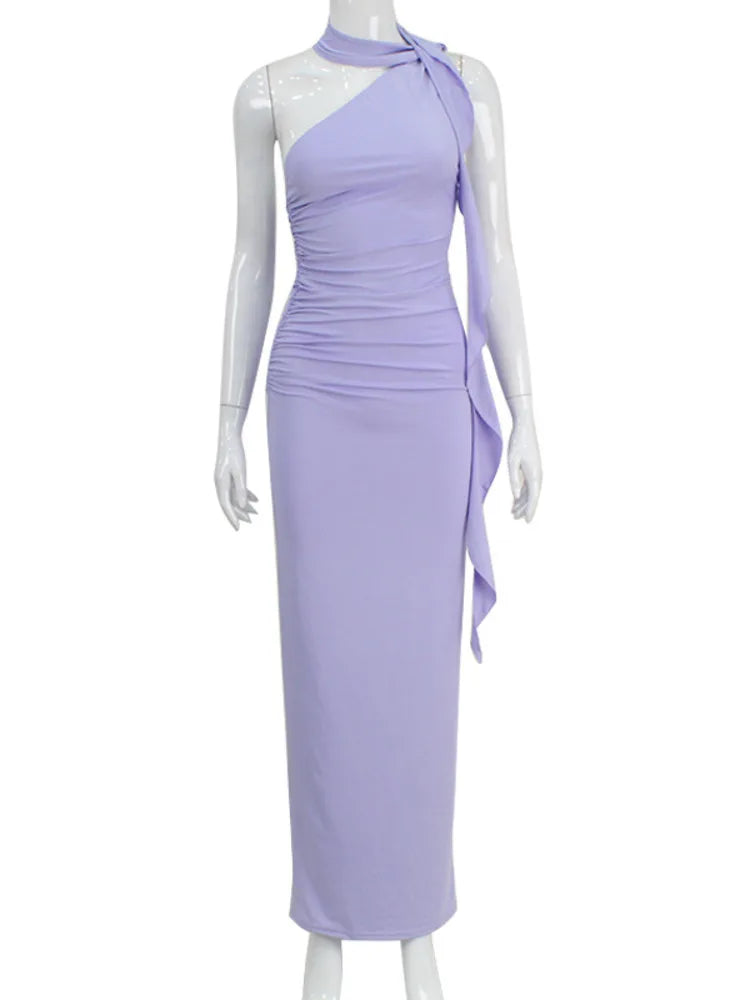 Elegant Sleeveless Tight Women's Long Dress New 2024 Summer One Shoulder Sexy Tight Back Holiday Party Evening Dress