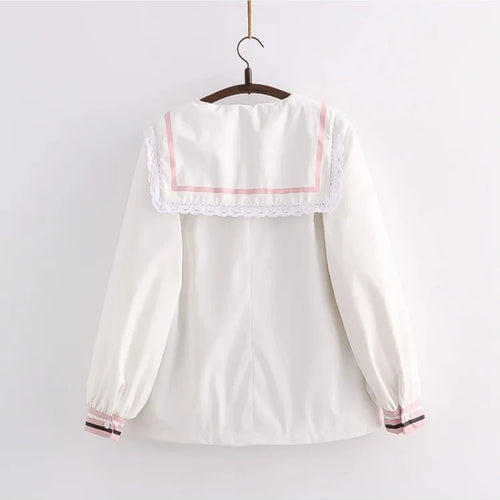 Load image into Gallery viewer, Harajuku Rabbit Embroidery Women Quilted Coats Winter Long Sleeve Sailor Collar Bow Ladies Cotton Liner Jackets Outwears
