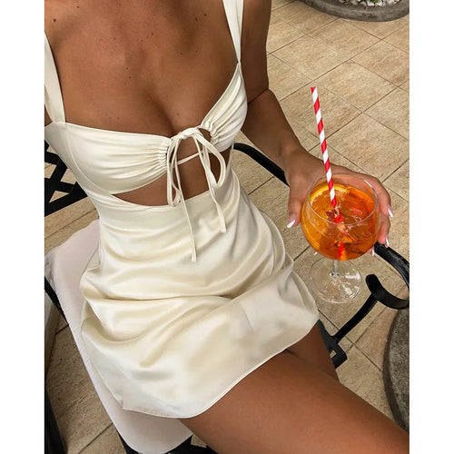 Load image into Gallery viewer, Hollow Out Bandage Sexy Mini Dress For Women 2024 Summer New Spaghetti Sleeveless Backless Bodycon Club Party Dress
