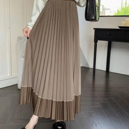 Load image into Gallery viewer, Autumn Winter New Black Beige Patchwork Mesh Elegant High Waist Long Skirt Women Brown Festival Pleated Skirt Simplicity Popular
