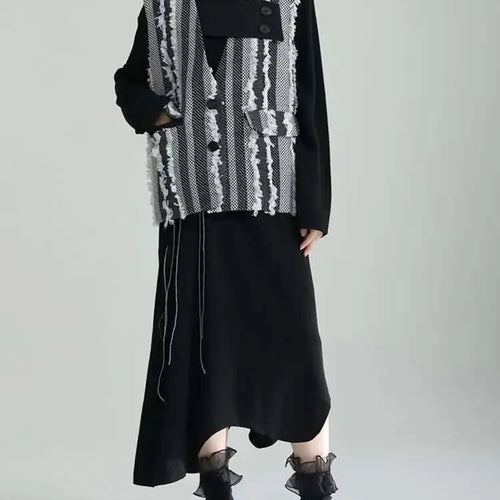 Load image into Gallery viewer, Women Black Topstitched Long Big Size Dress New Turtleneck Long Sleeve Loose Fit Fashion Tide Spring Autumn 2025 1DF3239
