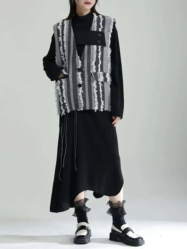 Women Black Topstitched Long Big Size Dress New Turtleneck Long Sleeve Loose Fit Fashion Tide Spring Autumn 2025 1DF3239